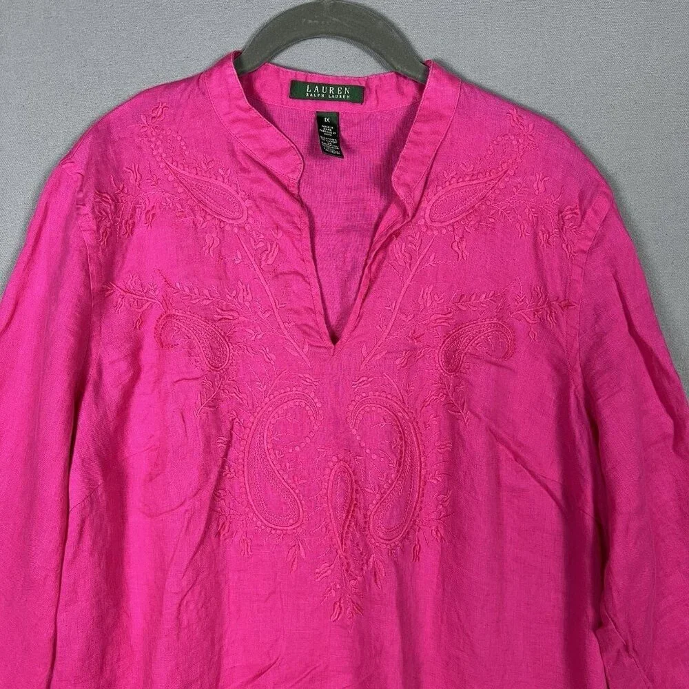 Ralph Lauren LRL 100% LINEN Tunic EMBROIDERED Women's Size 1X Long Sleeve Shirt - Picture 4 of 12